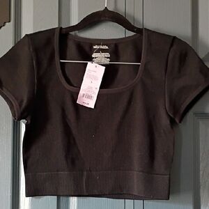 Wild Fable Black Ribbed Crop Top